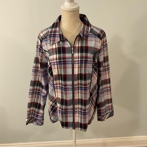 Christopher and Banks plaid long sleeve shirt Zip up, front size extra-large
